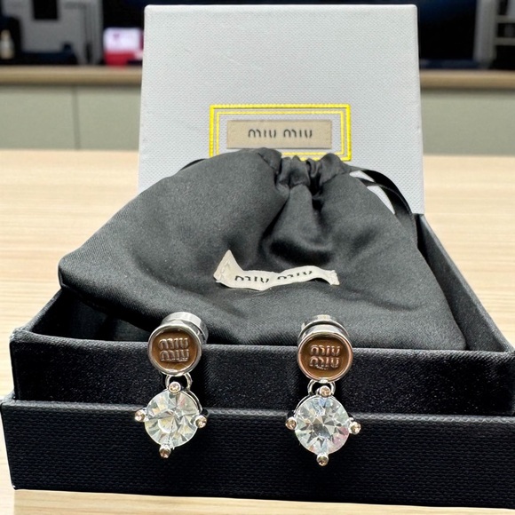 Miu Miu Silver and Brown Crystal Earrings - Picture 1 of 3